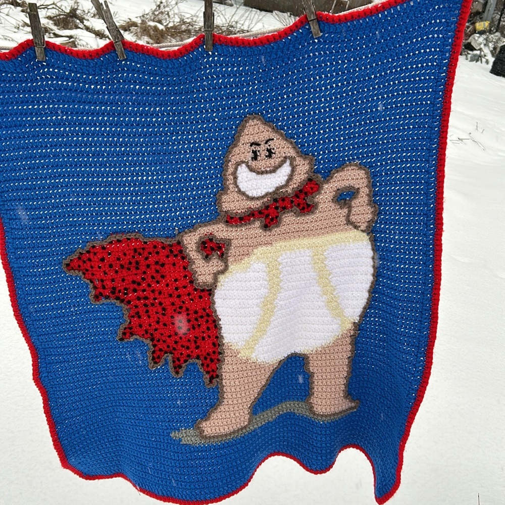 OOAK Captain Underpants Hand-Crochet Afghan Kids Blanket Excellent Condition - Picture 2 of 5